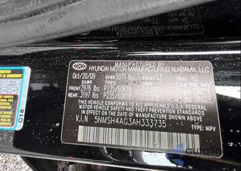 2010 Hyundai Santa Fe Se из США, поврежденный, VIN 5NMSH4AG3AH333735